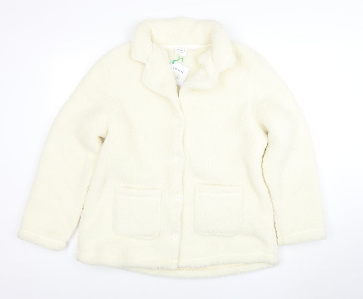 John Lewis Women Ivory Fleece Button Jacket Size L Winter Casual