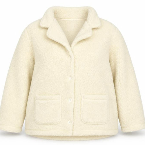John Lewis Women Ivory Fleece Button Jacket Size L Winter Casual