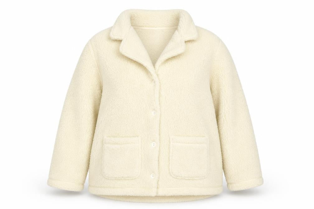 John Lewis Women Ivory Fleece Button Jacket Size L Winter Casual