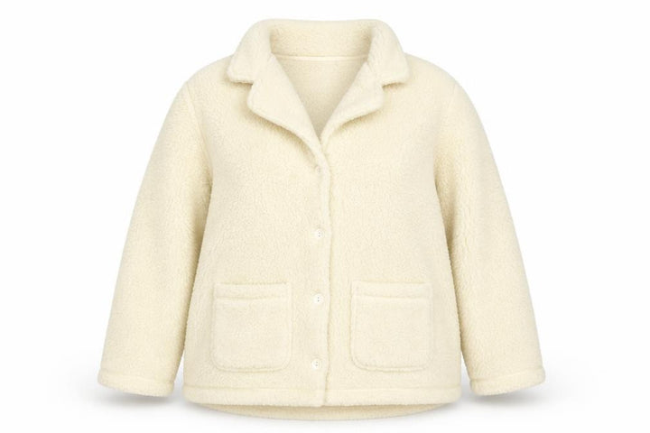 John Lewis Women Ivory Fleece Button Jacket Size L Winter Casual