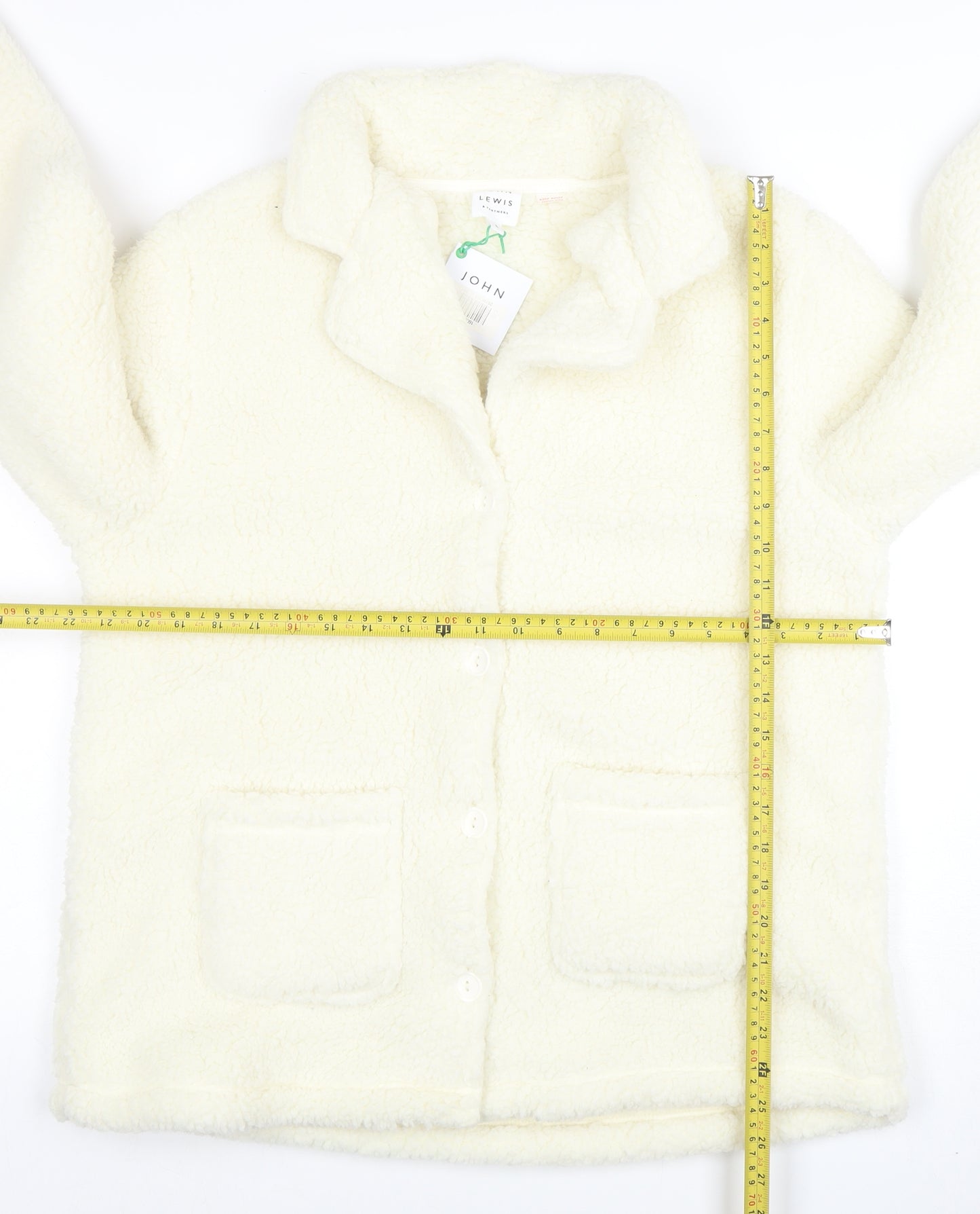 John Lewis Women Ivory Fleece Button Jacket Size L Winter Casual
