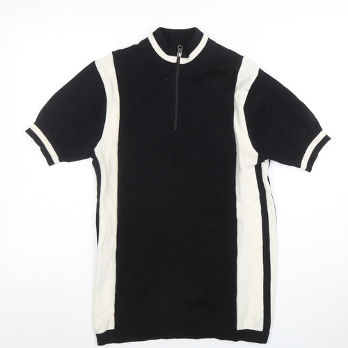 Madcap England Men's Black & White Colourblock Half Zip Cotton T-Shirt S