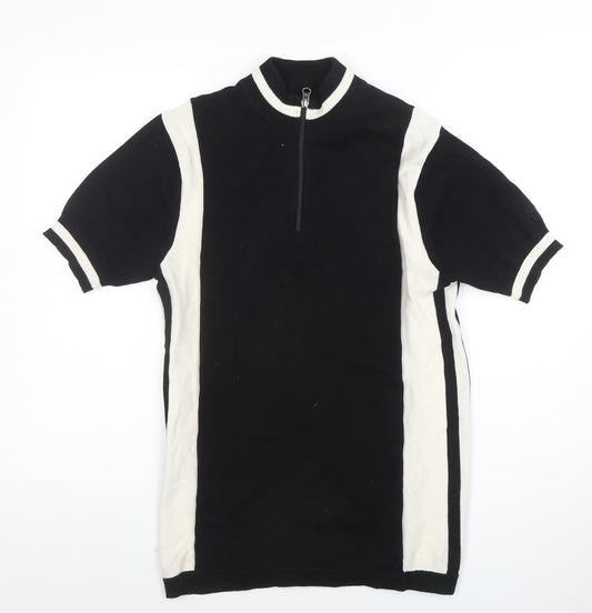 Madcap England Men's Black & White Colourblock Half Zip Cotton T-Shirt S