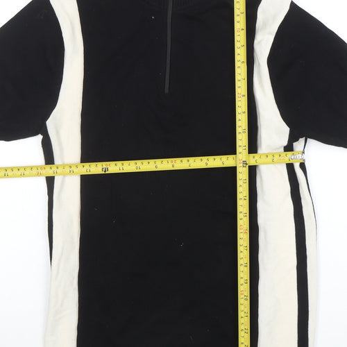 Madcap England Men's Black & White Colourblock Half Zip Cotton T-Shirt S