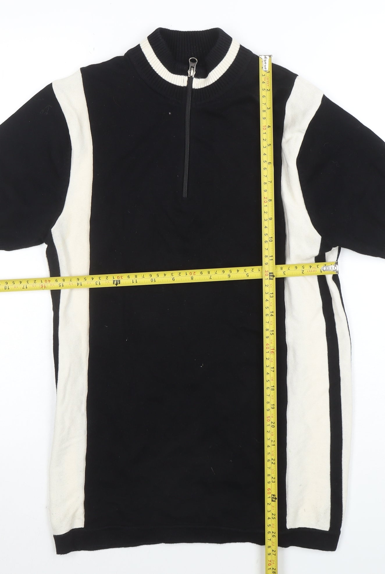 Madcap England Men's Black & White Colourblock Half Zip Cotton T-Shirt S