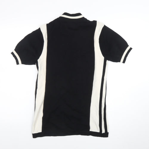 Madcap England Men's Black & White Colourblock Half Zip Cotton T-Shirt S