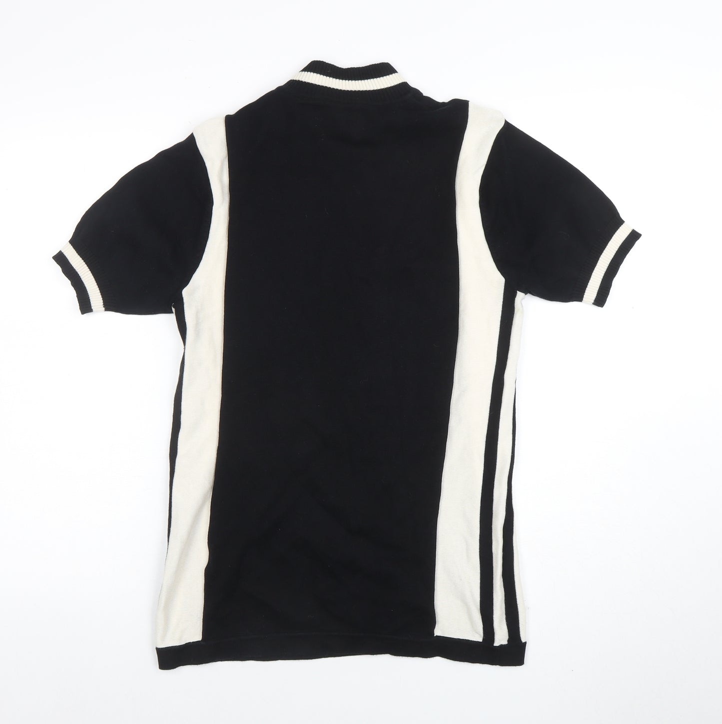 Madcap England Men's Black & White Colourblock Half Zip Cotton T-Shirt S
