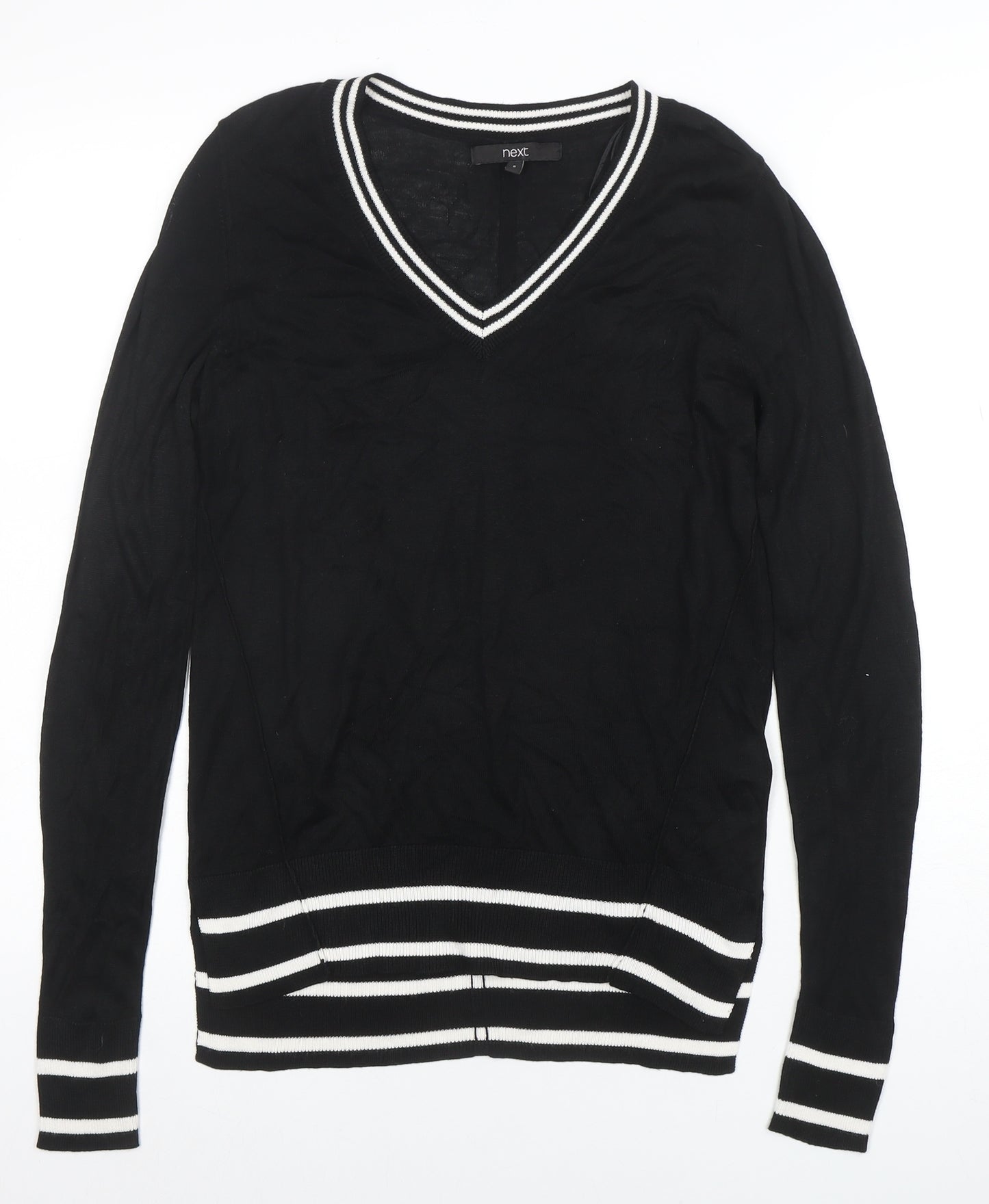 Next Womens Black V-Neck Long Sleeve Knit Top Size 8