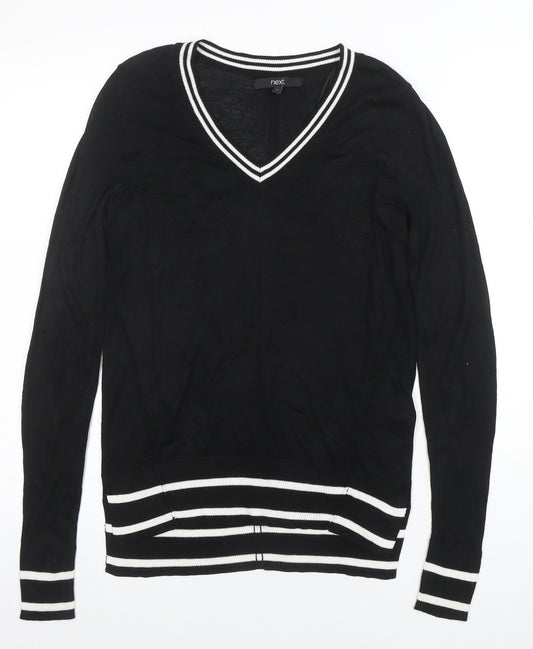 Next Womens Black V-Neck Long Sleeve Knit Top Size 8