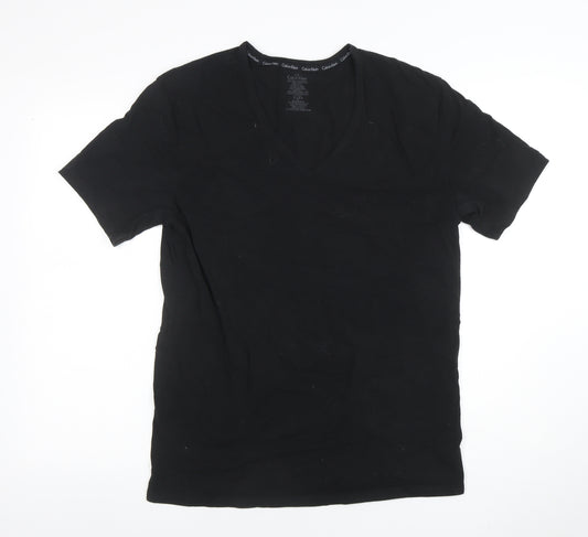 Calvin Klein Men's Black V-Neck Cotton Blend T-Shirt L