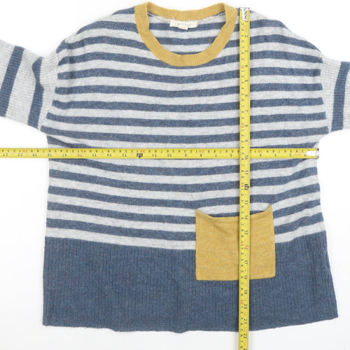 White Stuff Women's Blue Striped Wool Blend Crew Neck Jumper Size 8