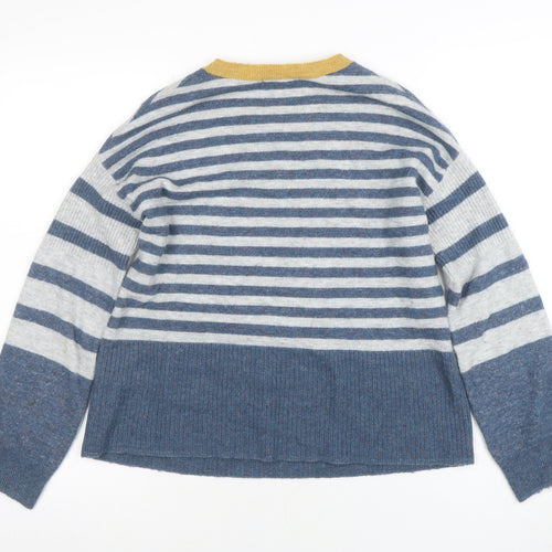 White Stuff Women's Blue Striped Wool Blend Crew Neck Jumper Size 8