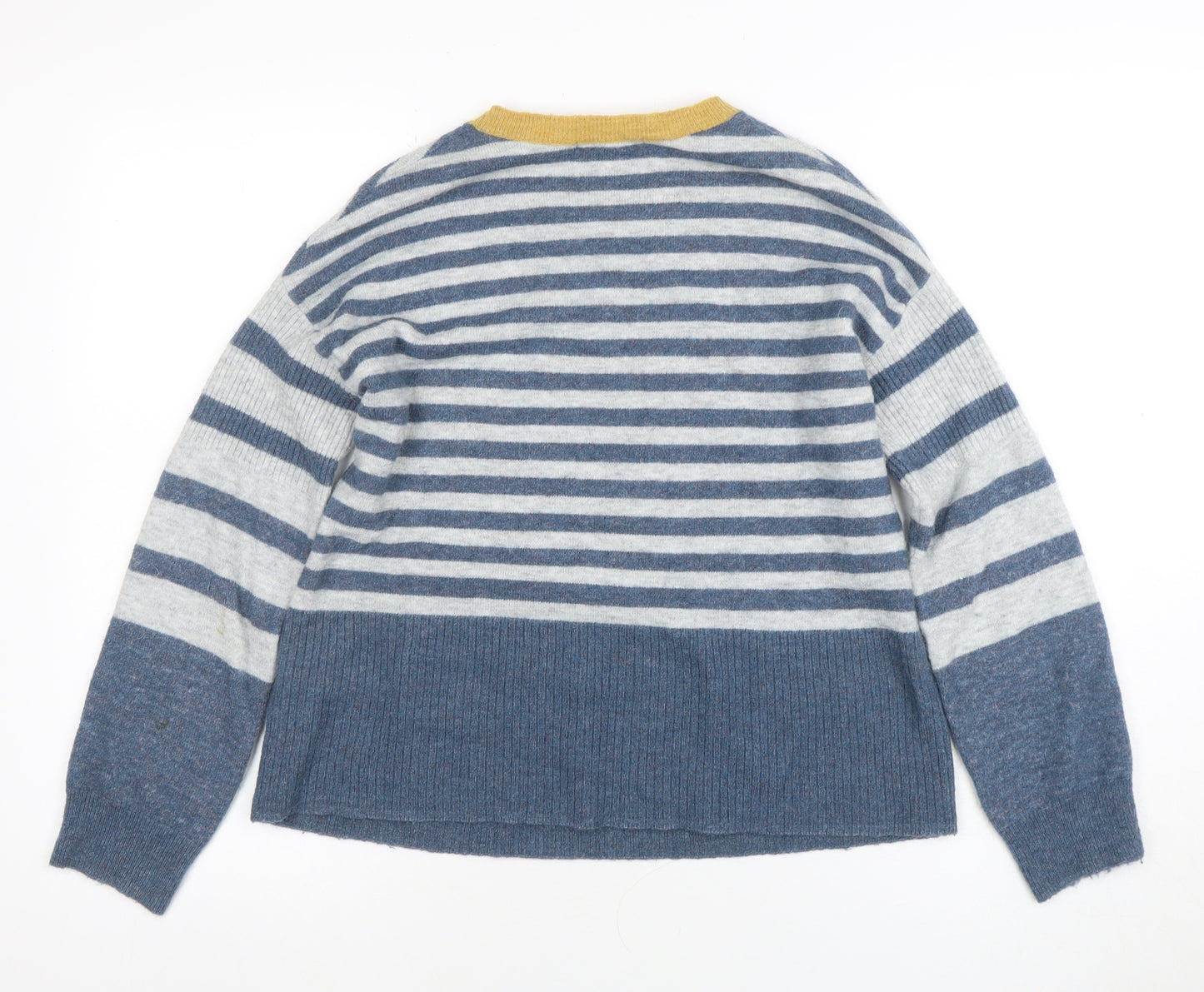 White Stuff Women's Blue Striped Wool Blend Crew Neck Jumper Size 8