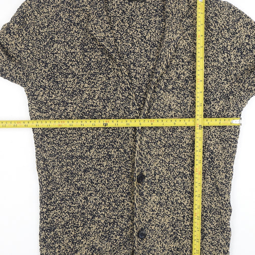 Massimo Dutti Women's Beige Knit Cardigan Size 12 Collared Cotton Blend