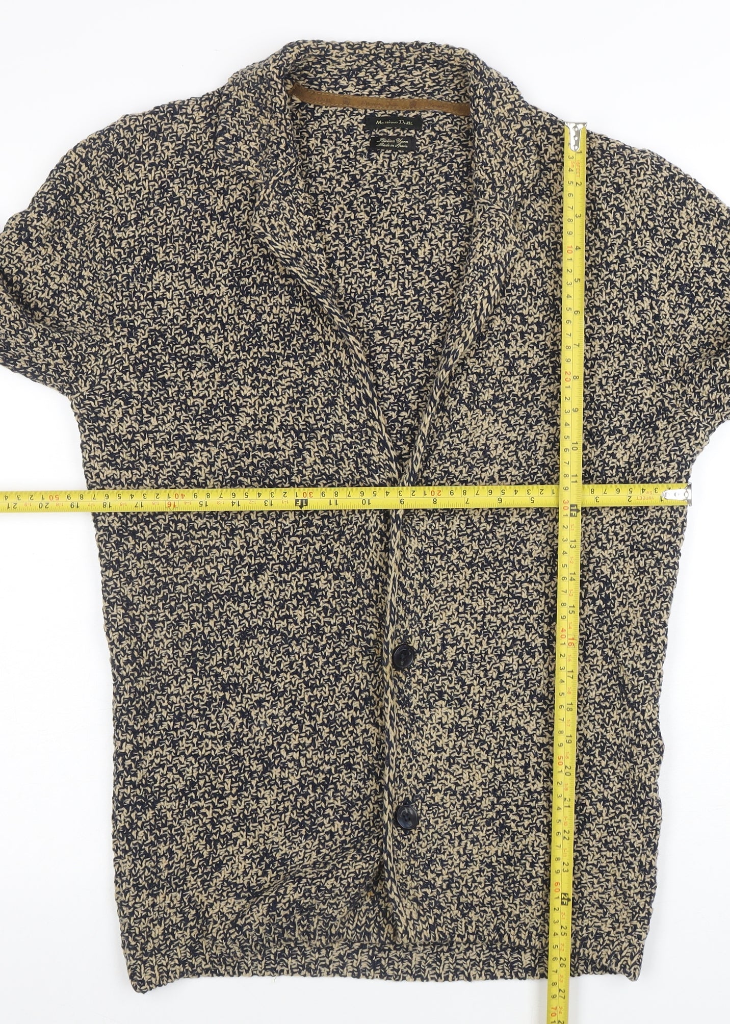 Massimo Dutti Women's Beige Knit Cardigan Size 12 Collared Cotton Blend