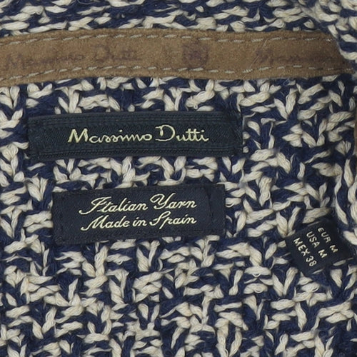 Massimo Dutti Women's Beige Knit Cardigan Size 12 Collared Cotton Blend