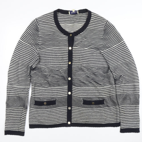 Viyella Womens Blue Striped Cotton Cardigan L Long Sleeve