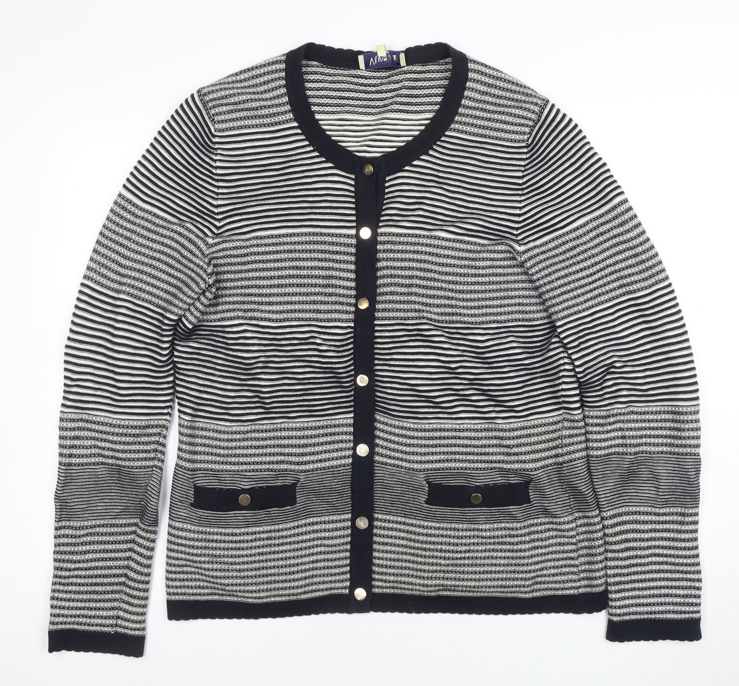 Viyella Womens Blue Striped Cotton Cardigan L Long Sleeve