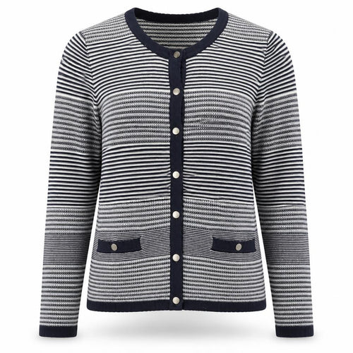 Viyella Womens Blue Striped Cotton Cardigan L Long Sleeve