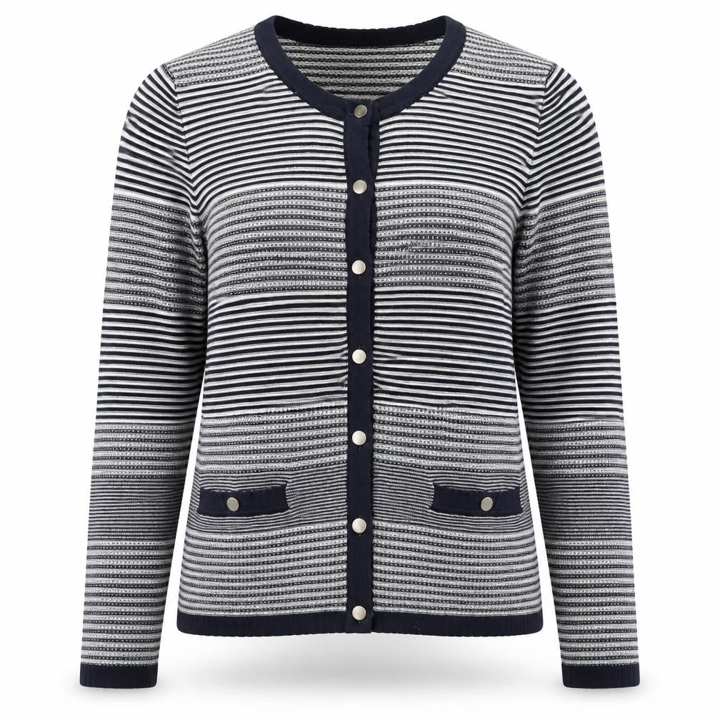Viyella Womens Blue Striped Cotton Cardigan L Long Sleeve