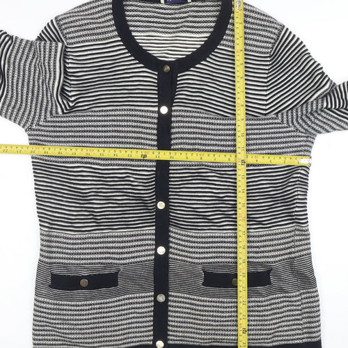 Viyella Womens Blue Striped Cotton Cardigan L Long Sleeve