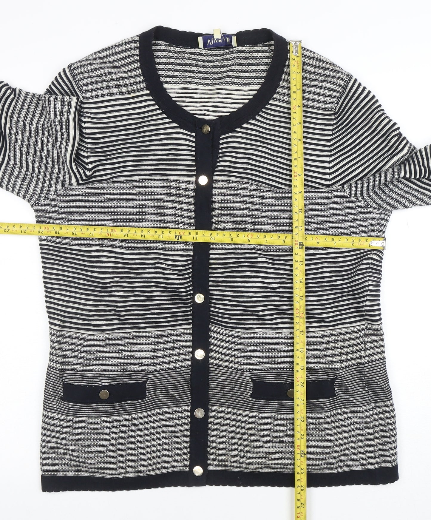 Viyella Womens Blue Striped Cotton Cardigan L Long Sleeve