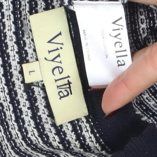 Viyella Womens Blue Striped Cotton Cardigan L Long Sleeve