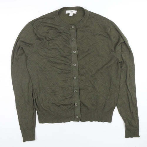 Marks and Spencer Women's Green Size 10 Crew Neck Button Cardigan