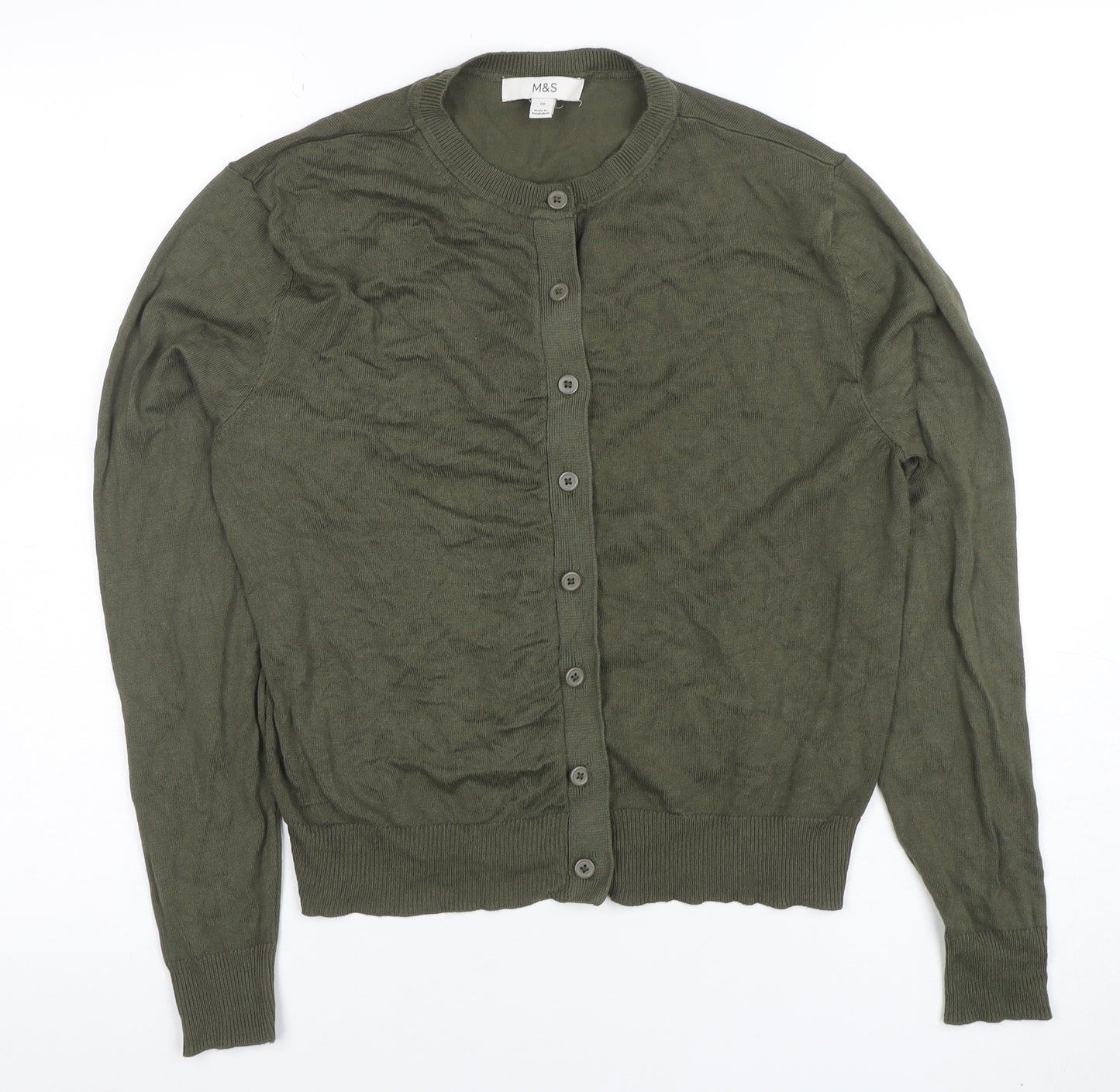 Marks and Spencer Women's Green Size 10 Crew Neck Button Cardigan