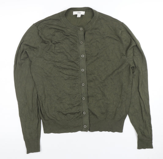 Marks and Spencer Women's Green Size 10 Crew Neck Button Cardigan