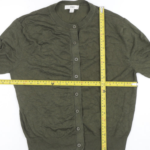 Marks and Spencer Women's Green Size 10 Crew Neck Button Cardigan