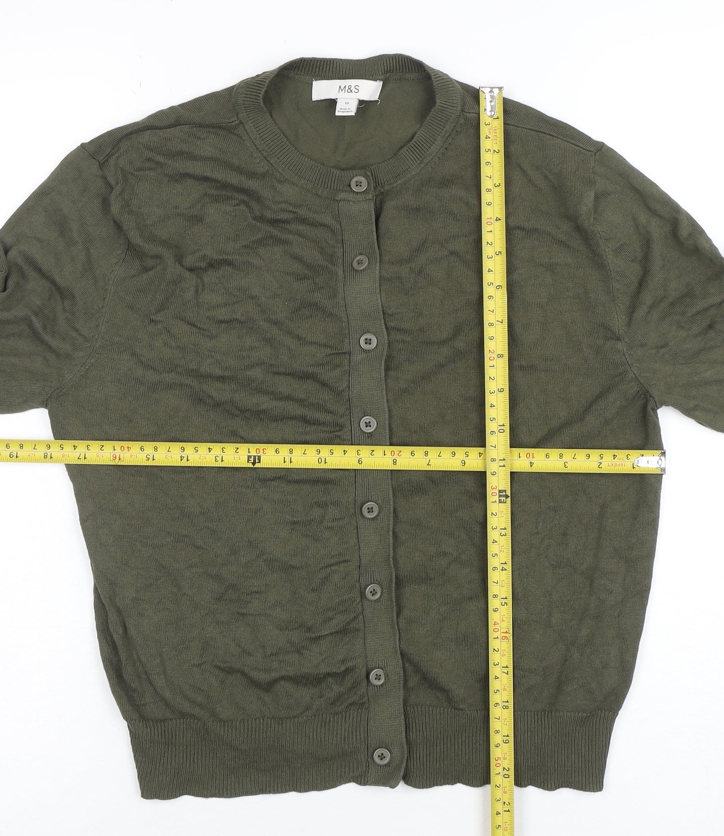 Marks and Spencer Women's Green Size 10 Crew Neck Button Cardigan
