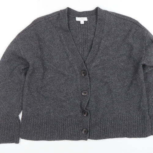 Hobbs Women Grey Merino Wool V-Neck Button Cardigan M