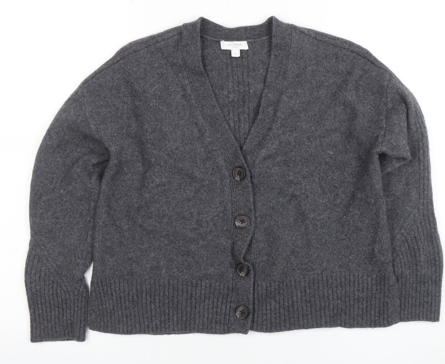 Hobbs Women Grey Merino Wool V-Neck Button Cardigan M