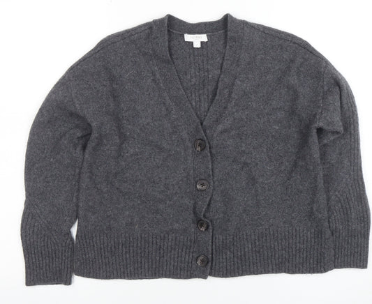 Hobbs Women Grey Merino Wool V-Neck Button Cardigan M