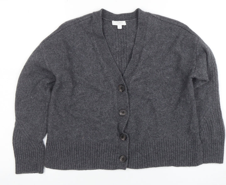 Hobbs Women Grey Merino Wool V-Neck Button Cardigan M