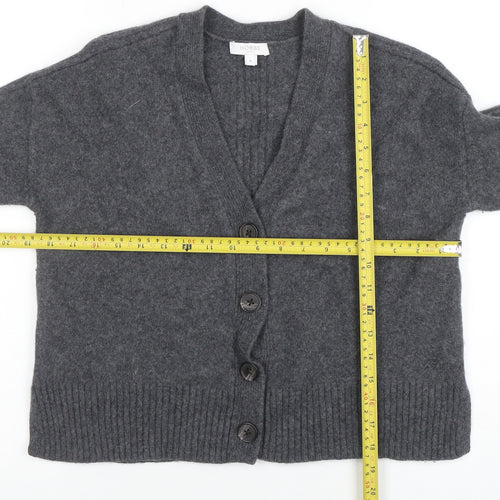 Hobbs Women Grey Merino Wool V-Neck Button Cardigan M