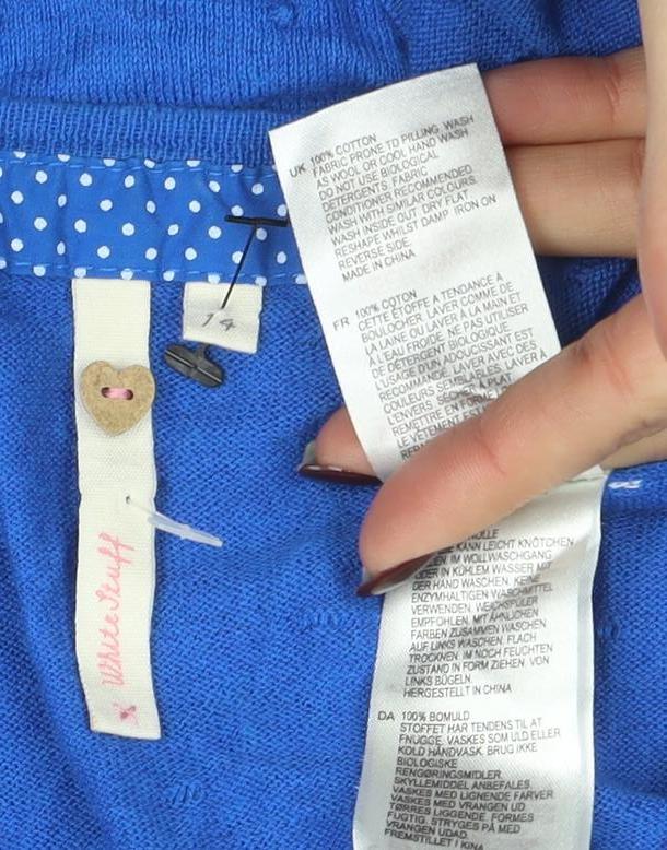 White Stuff Women's Blue Cotton Cardigan Size 14