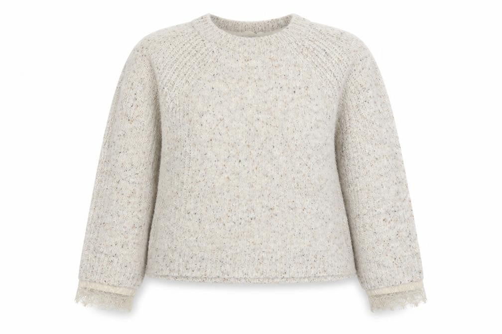 Front view of Next Women Beige Wool Blend Crew Neck Long Sleeve Jumper L
