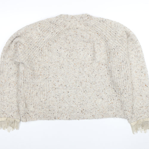Next Women Beige Wool Blend Crew Neck Long Sleeve Jumper L