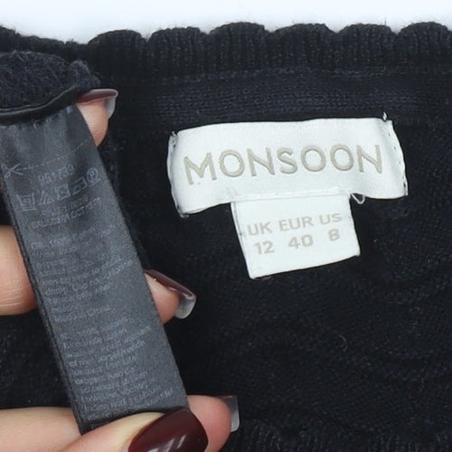 Monsoon Women Black Size 12 Knit Shift Dress 3/4 Sleeve
