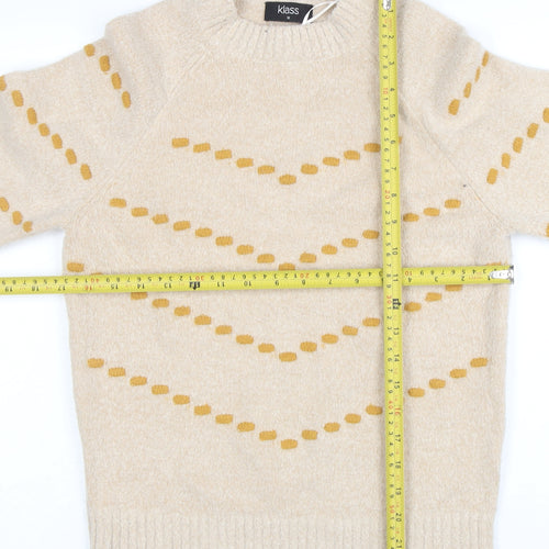 Klass Womens Beige Geometric Knit Pullover Jumper M