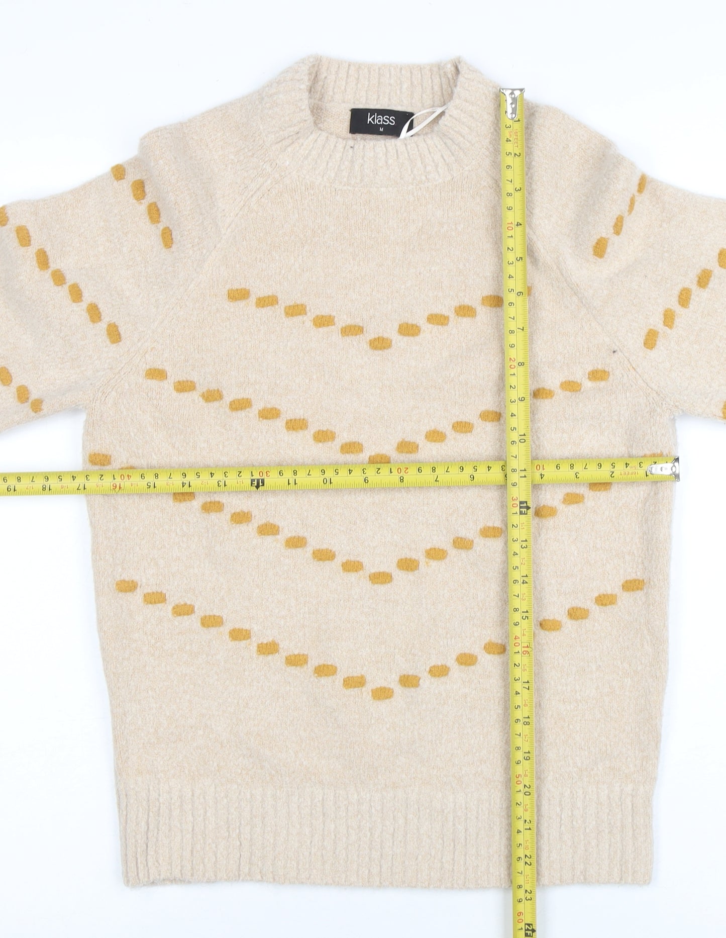 Klass Womens Beige Geometric Knit Pullover Jumper M