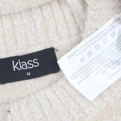 Klass Womens Beige Geometric Knit Pullover Jumper M
