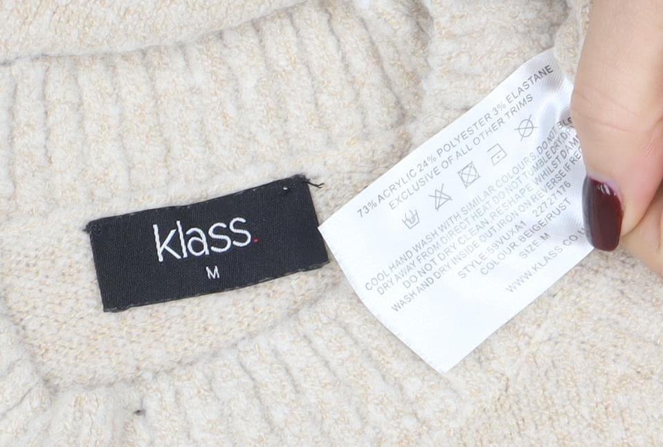 Klass Womens Beige Geometric Knit Pullover Jumper M