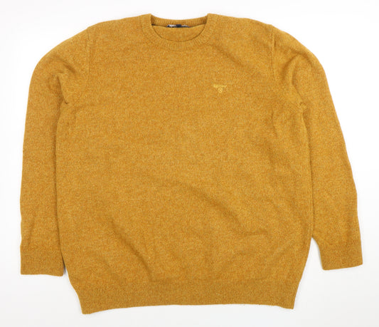 Barbour Mens Yellow Wool Pullover Jumper 2XL Crew Neck Classic Knit