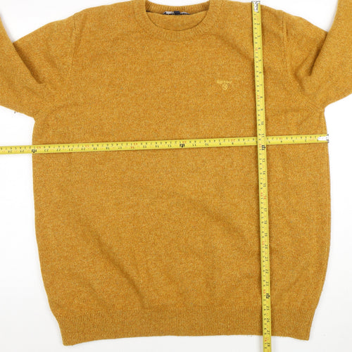 Barbour Mens Yellow Wool Pullover Jumper 2XL Crew Neck Classic Knit