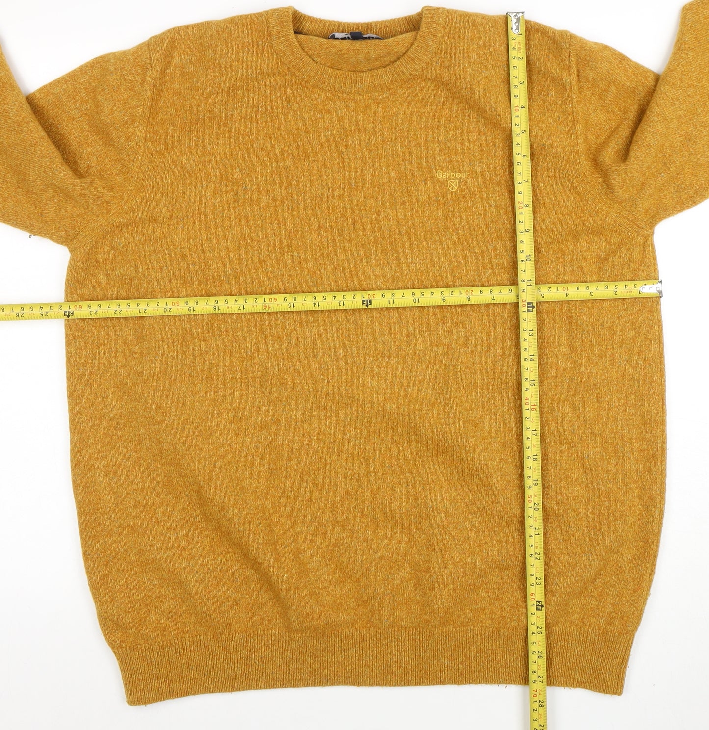 Barbour Mens Yellow Wool Pullover Jumper 2XL Crew Neck Classic Knit