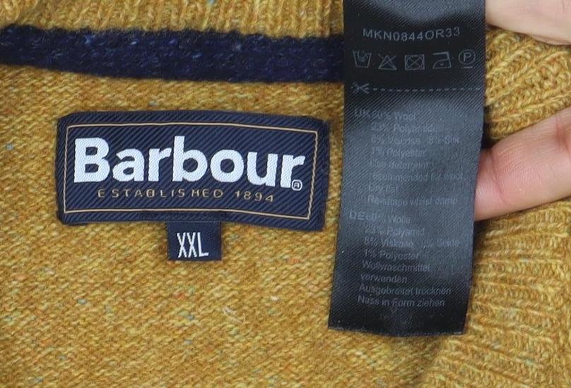 Barbour Mens Yellow Wool Pullover Jumper 2XL Crew Neck Classic Knit