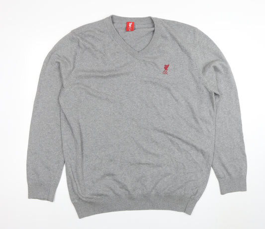 Liverpool FC Men's Grey V-Neck Cotton Jumper XL